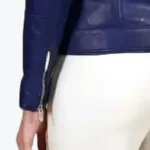 Women’s Blue Cafe Racer Leather Jacket Sleeves Rare Jacket