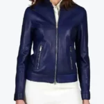 Women’s Blue Cafe Racer Leather Jackets Rare Jacket