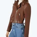 Women’s Brown Cropped Motorcycle Leather Jackets Rare Jacket