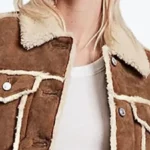 Women’s Brown Shearling Leather Trucker Jacket Collar Rare Jacket