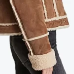 Women’s Brown Shearling Leather Trucker Jacket Sleeves Rare Jacket
