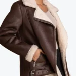 Women's Brown Sherpa Lined Aviator Jackets Rare Jacket