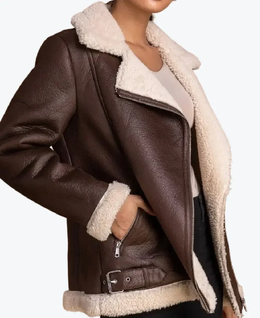 Women's Brown Sherpa Lined Aviator Jackets Rare Jacket