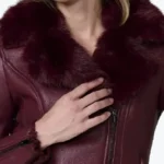 Women’s Burgundy Aviator Leather Jackets Collar