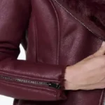 Women’s Burgundy Aviator Leather Jackets Sleeves