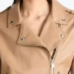 Women’s Camel Brown Leather Biker Jacket Collar Rare Jacket