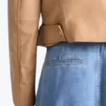 Women’s Camel Brown Leather Biker Jacket Sleeves Rare Jacket