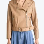 Women’s Camel Brown Leather Biker Jackets Rare Jacket