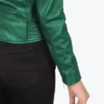 Women’s Emerald Green Leather Biker Jacket Sleeves Rare Jacket