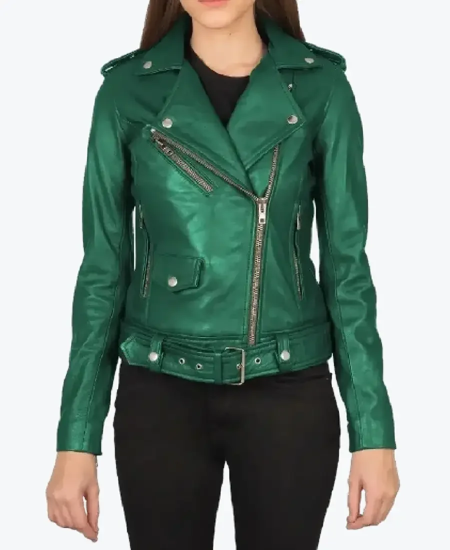 Women’s Emerald Green Leather Biker Jackets Rare Jacket