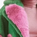 Women’s Love Heart Bamboo Fur Jacket Green Collar Rare Jacket