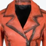 Women’s Millie Orange Biker Leather Jacket Collar Rare Jacket