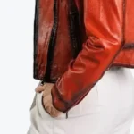 Women’s Millie Orange Biker Leather Jacket Sleeves Rare Jacket