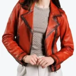 Women’s Millie Orange Biker Leather Jackets Rare Jacket