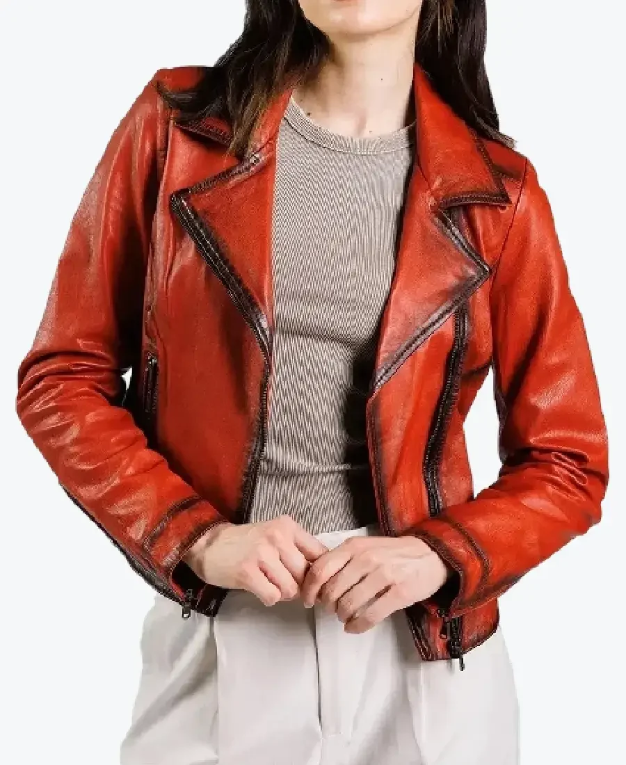 Women’s Millie Orange Biker Leather Jackets Rare Jacket
