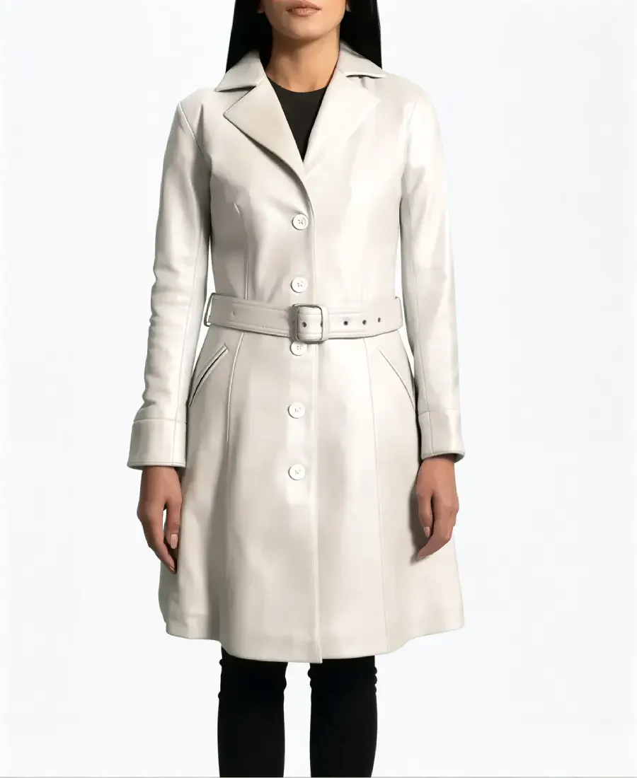 Women's Moonlight Off White Leather Trench Coat