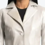 Women's Moonlight Silver Leather Trench Coat Front - Rare Jackets