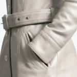 Women's Moonlight Silver Leather Trench Coat Side - Rare Jackets
