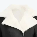 Women’s Mullet Black Shearling Leather Jacket Collar Rare Jacket