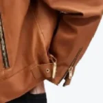 Women’s Mustard Brown Biker Leather Jacket Sleeves Rare Jacket
