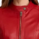 Women’s Quilted Red Cafe Racer Leather Jacket Collar Rare Jacket