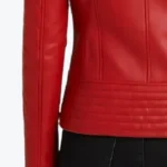 Women’s Quilted Red Cafe Racer Leather Jacket Sleeves Rare Jacket
