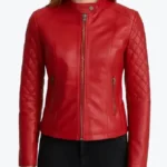 Women’s Quilted Red Cafe Racer Leather Jackets Rare Jacket