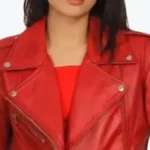 Women’s Red Moto Leather Biker Jacket Collar Rare Jacket