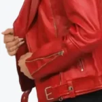 Women’s Red Moto Leather Biker Jacket Sleeves Rare Jacket