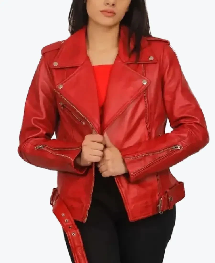 Women’s Red Moto Leather Biker Jackets Rare Jacket