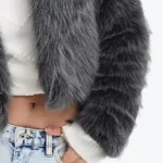 Women’s Selfridge Crop Faux Fur Jacket Grey Sleeves Rare Jacket