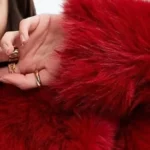 Women’s Selfridge Crop Faux Fur Jacket Red Sleeves Rare Jacket