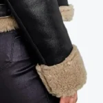 Women's Solid Black Leather Shearling Jacket Sleeves Rare Jacket