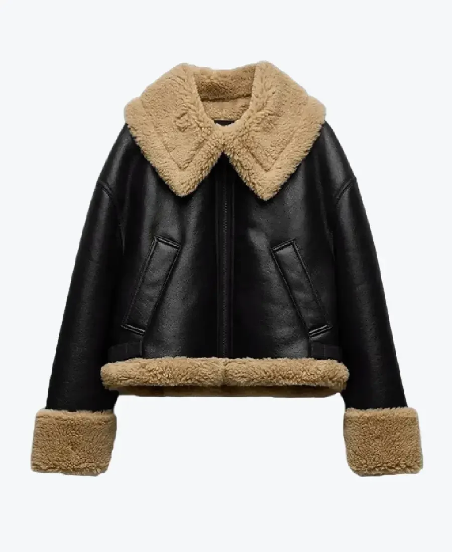 Women's Solid Black Leather Shearling Jackets Rare Jacket