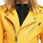 Women’s Yellow Moto Genuine Leather Jacket Collar Rare Jacket