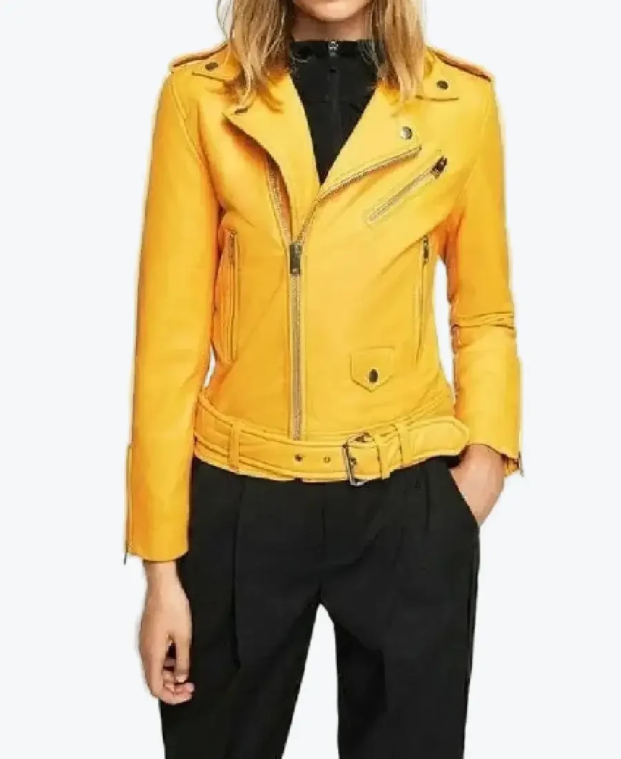 Women’s Yellow Moto Genuine Leather Jackets Rare Jacket