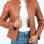 Aileen Women’s Brown Biker Leather Jacket Side - Rare Jackets