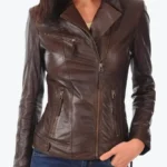 Ava Dark Brown Rider Biker Leather Jacket