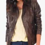 Ava Dark Brown Rider Biker Leather Jacket Front