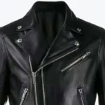 Black Double-Zip Motorcycle Jacket Collar Rare Jacket