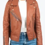 Elaine Women’s Brown Leather Biker Jacket - Rare Jackets