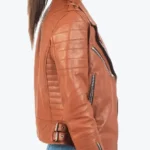 Elaine Women’s Brown Leather Biker Jacket Side - Rare Jackets