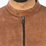 Larry Men’s Distressed Brown Leather Biker Jacket Collar Rare Jacket