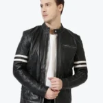 Men Fred Black Biker Leather Jacket