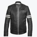 Men Fred Black Biker Leather Jacket Front