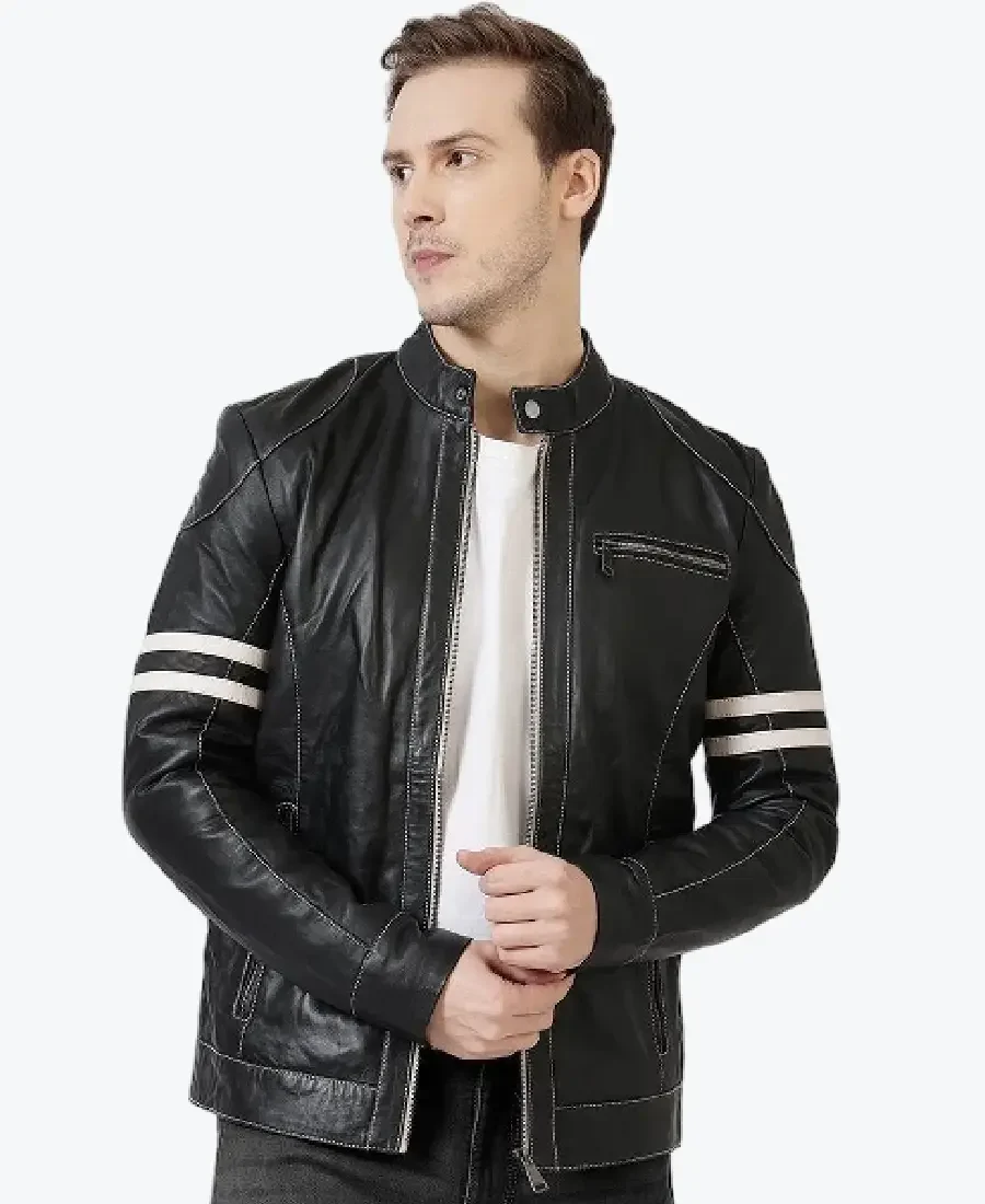 Men Fred Black Biker Leather Jacket