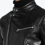 Men’s Black Padded Sleeves Biker Leather Jacket Collar Rare Jacket