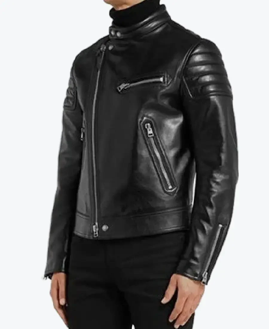 Men’s Black Padded Sleeves Biker Leather Jackets Rare Jacket