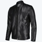 Men’s Black Simple Biker Leather Jacket Side - Rare Jackets