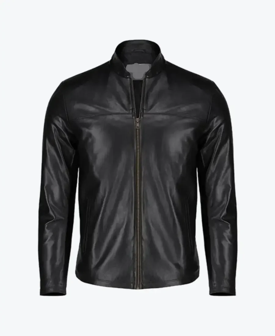 Men’s Black Simple Biker Leather Jacket - Rare Jackets